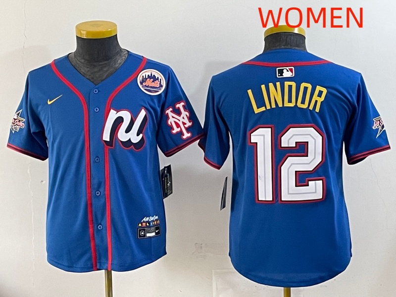 women 2025 New York Mets #12 Lindor Blue All star Nike MLB Jersey style 1
